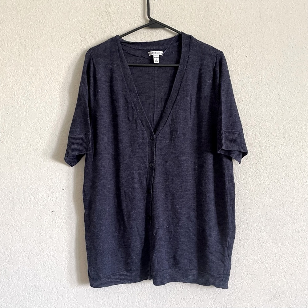 Croft & Barrow Navy Knit Sweater top size 1X shortsleeve transition button down